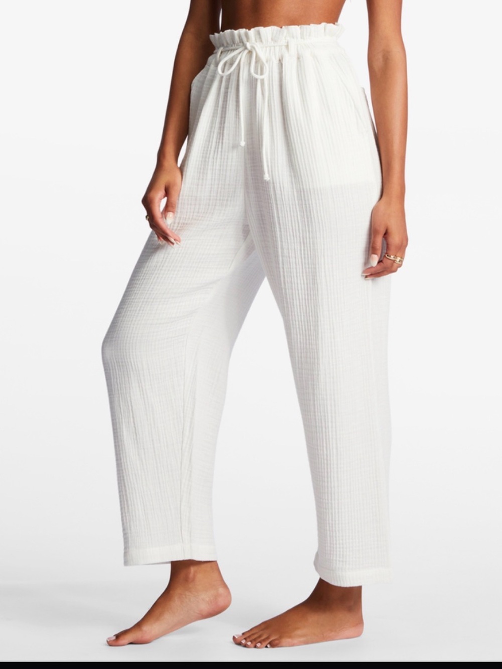 Billabong Wander On Paper Bag White Textured Drawstring Pants